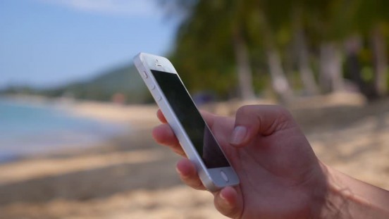 mobil playa, mar, teléfono